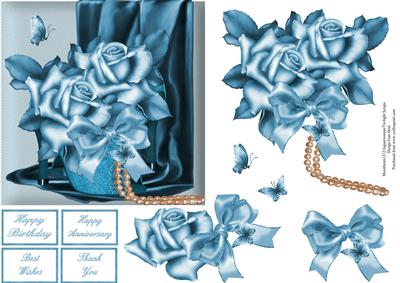 Blue Roses and Butterflies Quick Card