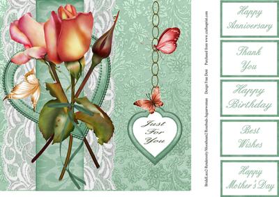 Rosebuds and Hearts Just for You 8x8 Topper