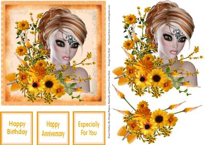 Golden Summer Blooms for a Beutiful Lady 1 6x6 Step by Step