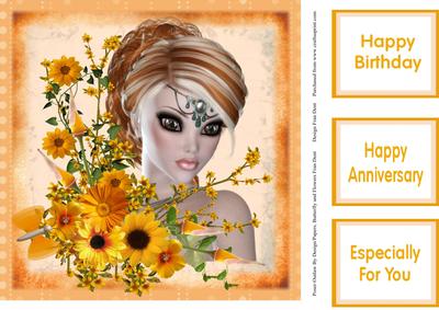 Golden Summer Blooms for a Beautiful Lady 8x8 Topper