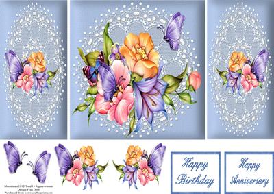 Rainbow Flowers on Blue and Lace Gatefold