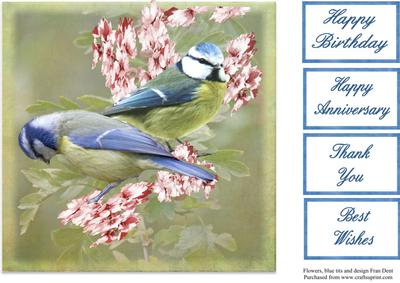 Blue Tits and Blossoms 8x8 Topper