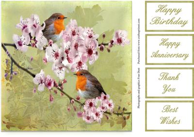 Robins and Almond Blossom 8x8 Topper