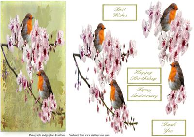 Robins and Almond Blossom Dl with Decoupage.
