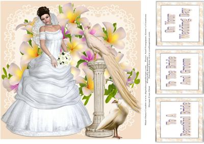 The Bride, Peacocks and Frangipan 8x8 Topper