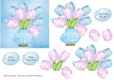Tulips in a Blue Vase Step by Step