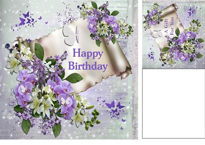Orchids and Lilies Birthday Card with Gift Tag