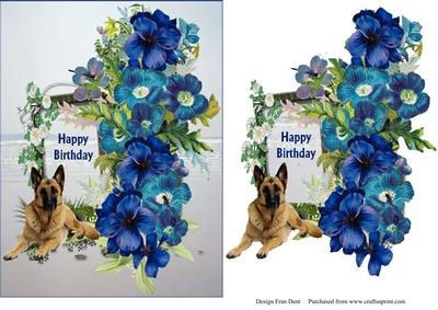 Dog, Dragonflies and Flowers of Blue