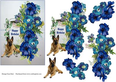 Dog, Dragonflies and Flowers of Blue Step by Step