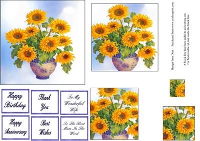 Sunflowers in a Blue Vase Pyramid