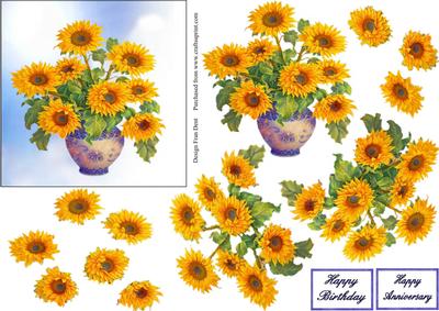 Sunflowers in a Blue Vase Step by Step