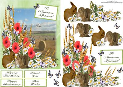 Straw Bales and Rabbits with Decoupage