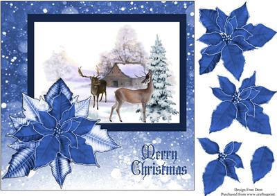 Deer in Winter with a Blue Poinsettia