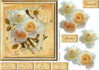 Cream Roses on Gold with Decoupage