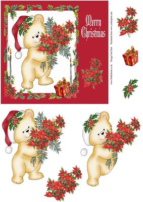 Teddy with Poinsettias and Decoupage