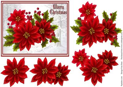 Red Poinsettias and Holly with Decoupage