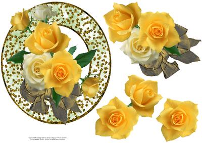Yellow and Cream Roses on Gold