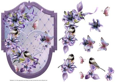 Chickadees and Lilies Shield with Decoupage