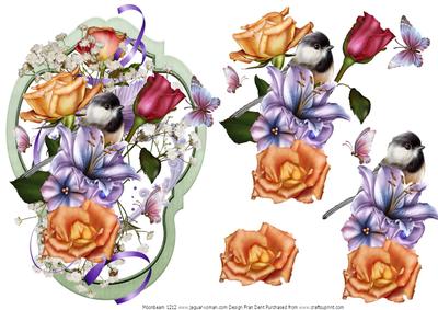 Chickadee and Roses Shield with Decoupage