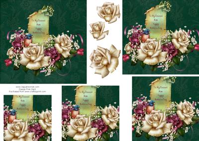 Bird and Roses Scroll Pyramid with Decoupage