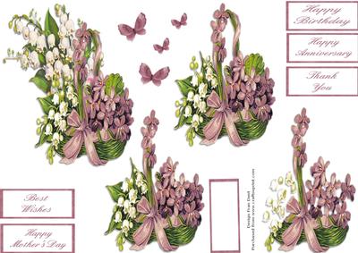 Sweet Violets and Lily of the Valley with Decoupage