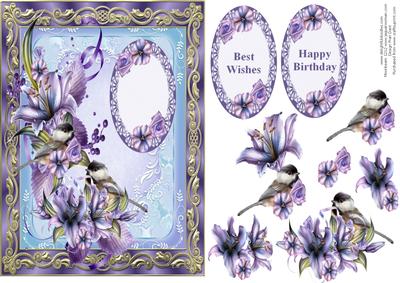 Framed Chickadees and Lilies