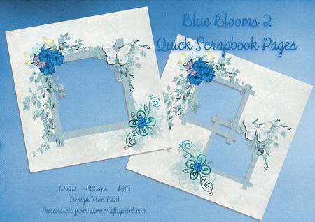 Blue Blooms 2 Scrapbook Pages