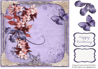 Pink Blossoms and Lavender Butterfly