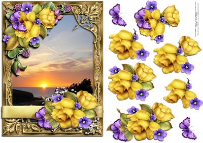 Yellow Roses Embellished Gold Frame