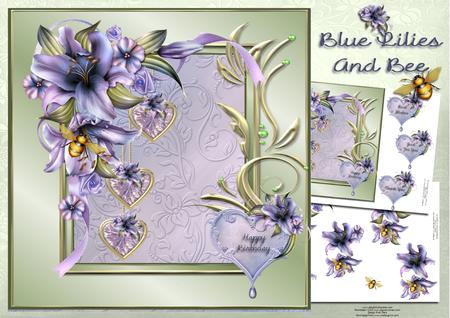 Blue Lilies and Bee