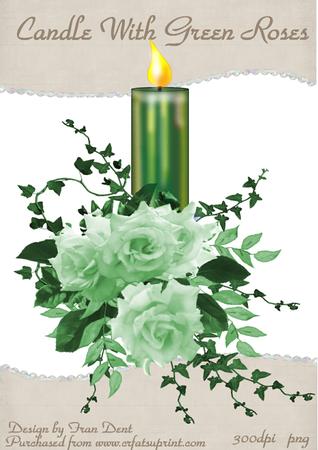 Candle with Green Roses