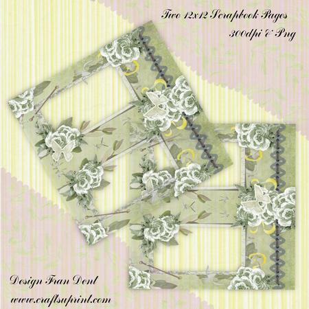 2 Green Blossoms Green Quick Scrapbook Pages