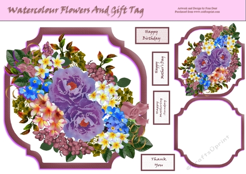 Watercolour Flowers And Gift Tag
