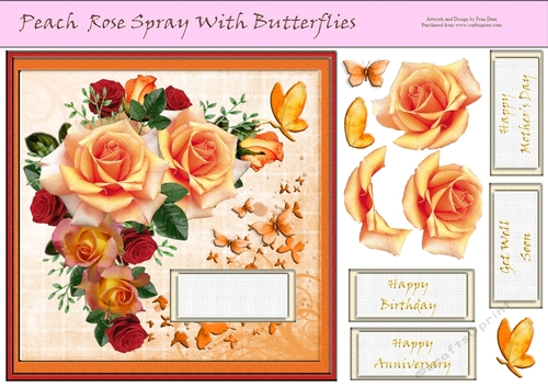 Peach Rose Spray With Butterflies
