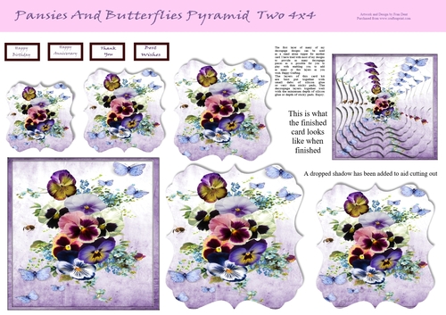 Pansies And Butterflies Pyramid  Two 4x4