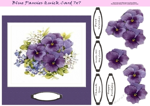 Blue Pansies Quick Card 7x7