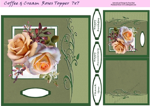 Coffee And Cream Roses Topper 7x7