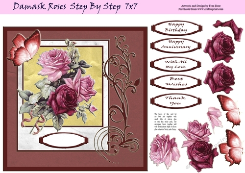 Damask Roses Step By Step 7x7