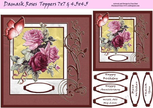 Damask Roses Toppers 7x7 & 4.5x4.5