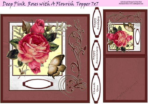 Deep Pink Roses With A Flourish Topper 7x7