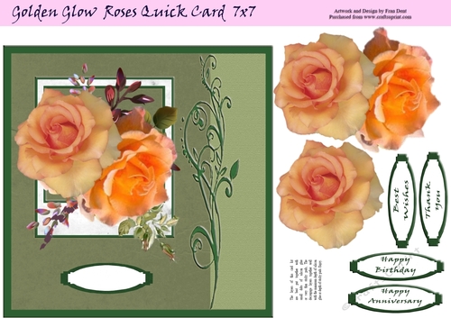 Golden Glow Roses Quick Card 7x7