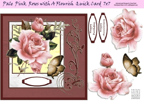 Pale Pink Roses With A Florish Quick Card 7x7