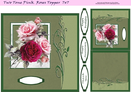 Two Tone Pink Roses Topper 7x7