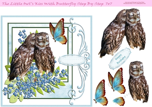 The Little Owls Kiss With Butterfly Step By Step 7x7