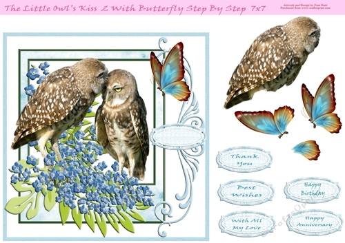 The Little Owls Kiss  2 With Butterfly Step By Step 7x7