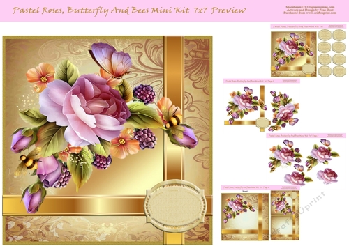 Pastel Roses, Butterfly And Bees Mini Kit 7x7