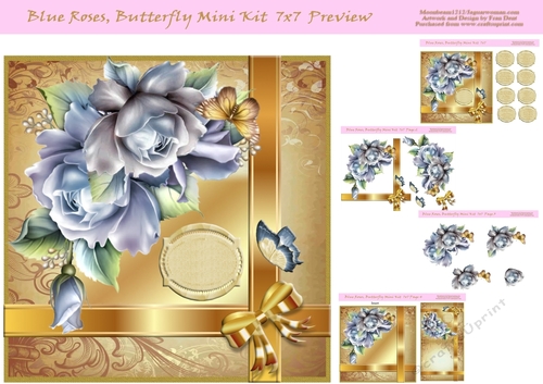 Blue roses, Butterfly Mini Kit 7x7