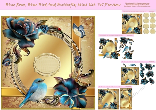 Blue Roses, Blue Bird And Butterfly Mini Kit 7x7
