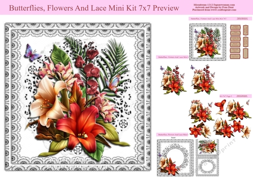 Butterflies, Flower And Lace Mini Kit 7x7