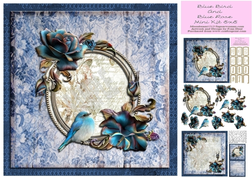 Blue Bird and Blue Rose Mini Kit 8x8